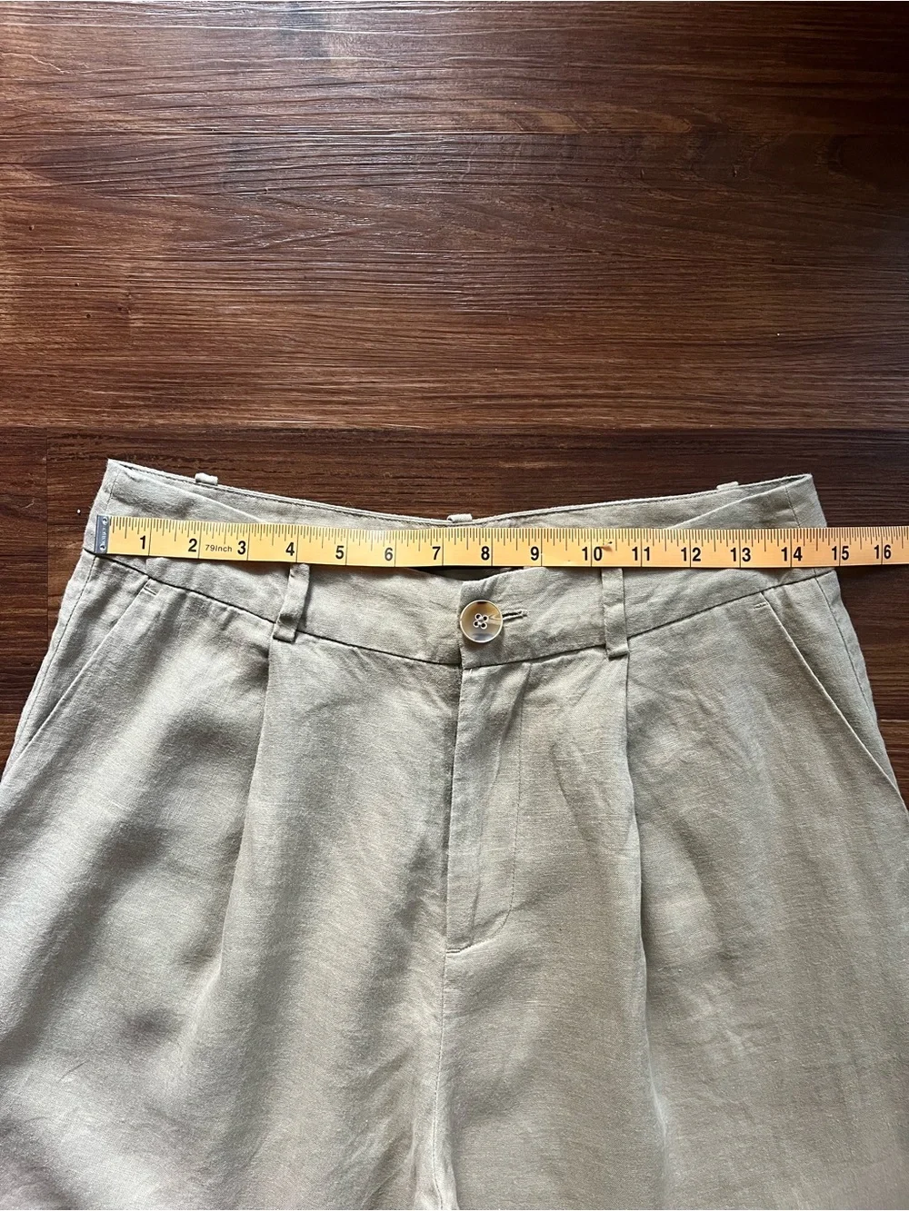 Zara Relaxed Linen Wide Leg Crop Trouser Pleat Front Pant Khaki Tan Size M